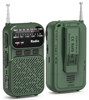 Immagine prodotto di Mini radio a batteria - AM/FM, radio portatile con Bluetooth, batteria da 1200 mAh (verde)