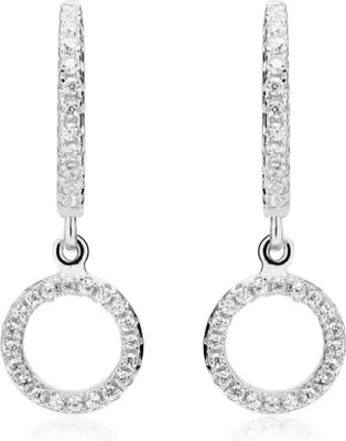Produktbild von Klappcreolen aus 925 Sterlingsilber mit Zirkonia und kreisförmigem Anhänger