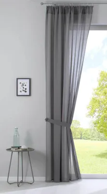 Produktbild von Gardine »Nizza« Baumwoll-Voile Halbvoile HxB 254x135 cm Grau Transparent Store mit Gardinenband und Tuneldurchzug, 2019031