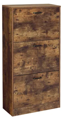 Obrázok produktu pre Skriňa na topánky s 3 dvierkami – úložný priestor na topánky – pre 18 párov – vintage hnedá farba – 60 x 24 x 120 cm