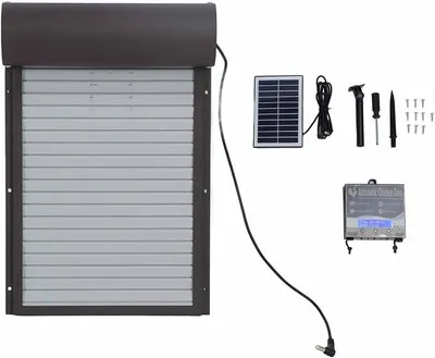 Produktbild von Automatische Hühnerklappe, Elektrische Hühnerstall Winterfest mit Auslauf, Solarbetriebene Hühnertür mit LCD-Display und Timer für Hühner, Enten und Geflügel