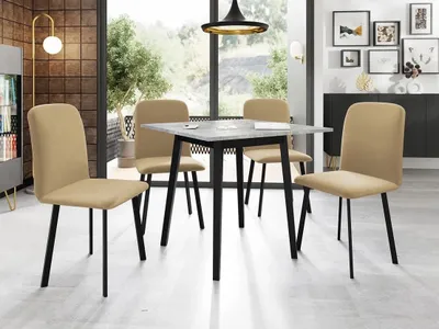 Obrázok produktu pre Malý jedálenský rozkladací stôl 85x85 cm BAKARA - šedý mramor / čierny