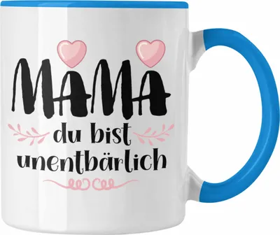 Produktbild von Trendation - Mutter Mama Tasse Geschenk von Tochter zum Geburtstag Weihnachten Kaffeetasse Lustig Geschenke Muttertag Muttertagsgeschenk Unentbährlich (Blau)