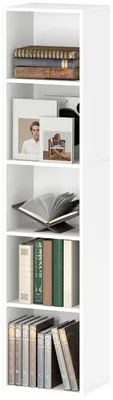 Image de Bibliothèque - Étagère à livres - Meuble de rangement - Étagère murale - Bibliothèque à étagères - Design en bois blanc - 5 étagères réglables