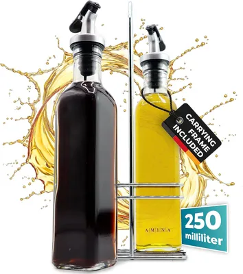 Produktbild von Cucino Öl- und Essigflaschen-Set – Glas mit Edelstahl-Gestell – 250ml