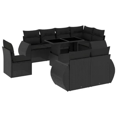 Produktbild von 9-tlg. Garten-Sofagarnitur mit Kissen Schwarz Poly Rattan