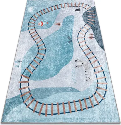 Zdjęcie produktu dla Dywan do prania JUNIOR 52243.801 Tory dla dzieci, antypoślizgowy -  niebieski 200x290 cm