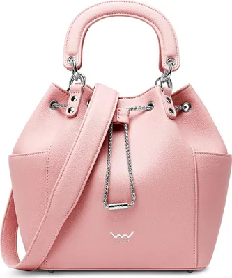 A studio shot of a pink handbag.