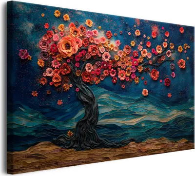Produktbild von Moderne Leinwandbilder Abstraktion Baum Rosa Blumen 3D 80x120 cm