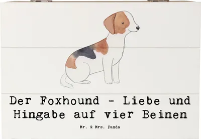 Produktbild von Mr. & Mrs. Panda Geschenkbox Liebevoller Foxhound 22 x 15 cm - Weiß - Geschenk, schatztruhe, Hunderassen Eigenschaften, Beschreibung, kiste holz, Freundschaft, truhe