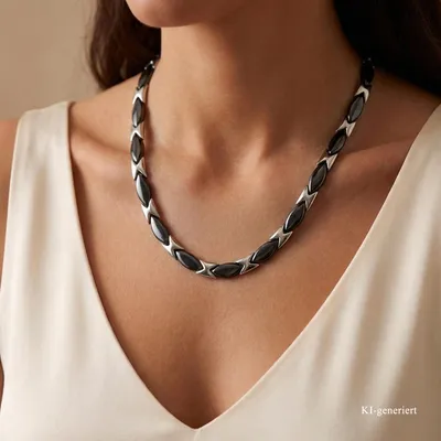 Produktbild von Damen Collier aus Keramik schwarz und Edelstahl 48 cm lang kürzbar
