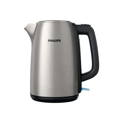 A silver Philips electric kettle on a white background.
