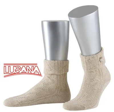 Lusana Umschlag Schoppersocke mit Edelweiß in beige