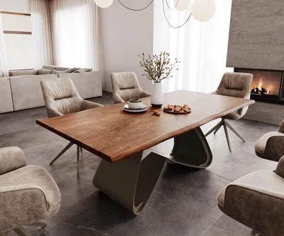 Produktbild von DELIFE Esstisch Edge 200x100 Akazie Braun W-Gestell Metall Effektfinish Titan Live-Edge
