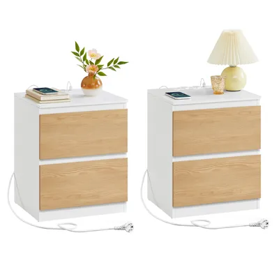 Produktbild von VASAGLE Nachttisch mit Steckdosenleiste, 2er Set, Beistelltisch modern