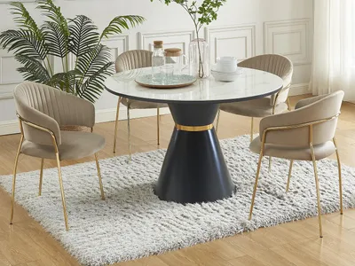 Produktbild von Stuhl 2er-Set - Samt & goldfarbenes Metall - Beige - MADOLIA von Pascal MORABITO