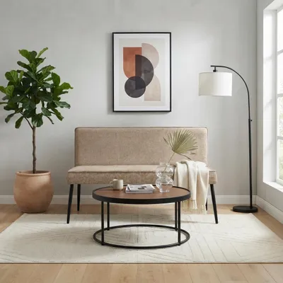 Produktbild von Sitzbank Essbank mit Taschenfederkern, Beige, schwarze Metallbeine, Leinen, KI-generiertes Bild