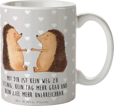 Produktbild von Mr. & Mrs. Panda Becher Igel Liebe - Grau Pastell - Geschenk, Kaffeebecher, Heiraten, Hochzeit, Jahrestag, Verheiratet, Trinkbecher, Tasse, Teetasse, Kaffeetasse