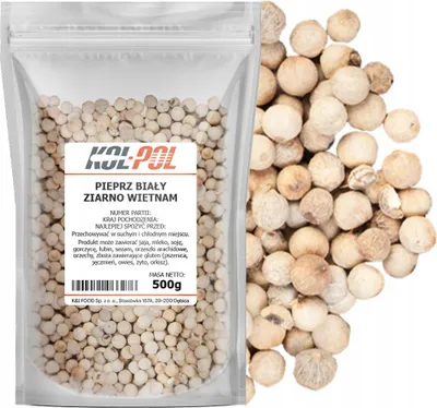 Zdjęcie produktu dla PIEPRZ BIAŁY ZIARNISTY 500g Aromatyczny naturalny ziarno jakość Kol-Pol