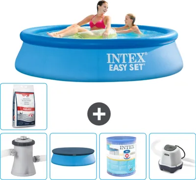 Produktbild von Intex runder aufblasbarer Easy Set-Schwimmpool – 244 x 61 cm – Blau – inklusive Pumpe Abdeckung - Filter - Salzwassersystem - Poolsalz