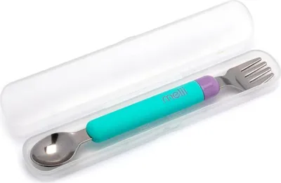 Image de Melii Fourchette et cuillère pour enfants avec étui bleu/rose