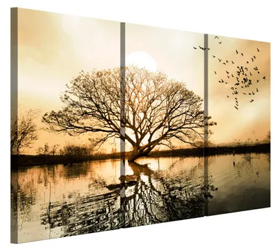 Produktbild von LUMASOUL Leinwand Bilder 3-teilig - Leinwandbild Natur Motiv - Wandbilder Holzrahmen und Webstuhl Wohnzimmer und Schlafzimmer - Bilder 120x80 cm Baum 02