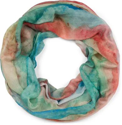 Produktbild von styleBREAKER Damen Loop Schal mit buntem Aquarell Farbverlauf Muster, leichter sommerlicher Schlauchschal mehrfarbig 01016220