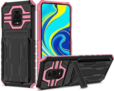 Produktbild von Redmi Note 9 Pro Hülle, Hybrid Robust Schutz Stoßfest Schutzhülle mit Kartenhalter Ständer für Xiaomi Redmi Note 9S / 9 Pro / 9 Pro Max Rosa