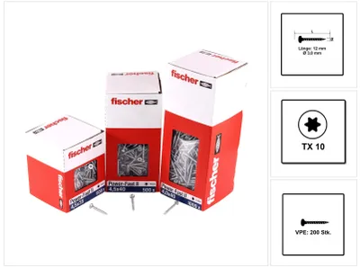 Produktbild von Fischer Power-Fast II FPF II Spanplattenschraube 3,0x12 mm 200 Stück ( 670056 ) Pan Head mit Torx Vollgewinde galvanisch verzinkt, blau passiviert