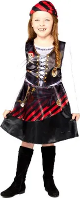 Immagine prodotto di Amscan amscan 9910102 - Costume sostenibile da piratessa per bambine Età: 6-8 anni, nero/rosso