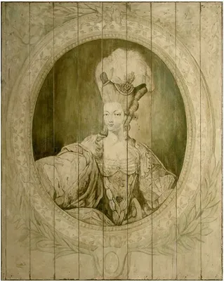 Image de Casa Padrino Luxe Peinture murale baroque Lady Gris / Vert 150 x H. 190 cm - Peinture en bois peinte à la main - Décoration murale baroque - Noble et somptueuse