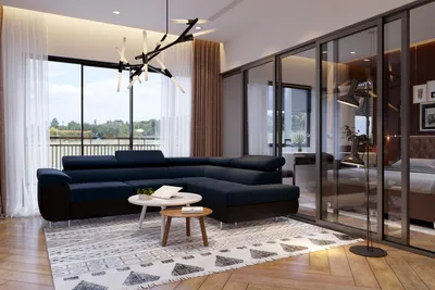Produktbild von Ecksofa Wild Monolith Blau und schwarzem  Verstellbare Kopfstützen, Schlaffunktion, L-Form, Sofa mit Bettkasten, Wohnzimmersofa, Couch, Soff