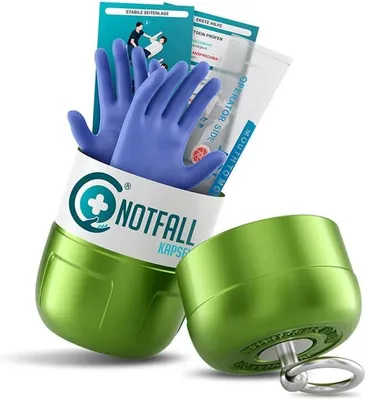 Produktbild von Notfallkapsel L Grün - Mini Erste Hilfe Set für unterwegs | Kompakt, wasserdicht & stoßfest | Ideal für Auto, Reisen & Outdoor (Handschuh-Gr. L)