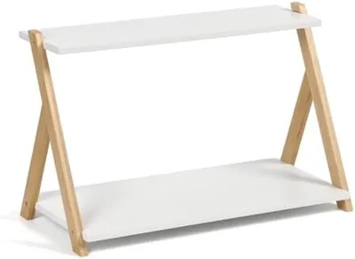 Productafbeelding van PromoHome® Twee verdiepingen tellende houten plankenrek – Ruimtebesparende opbergoplossing, 38 x 18 x 25 cm, wit