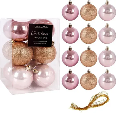 Immagine prodotto di Set di 12 palline infrangibili per albero di Natale rosa - glitterate e opache