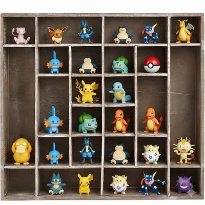 Produktbild von Setzkasten Holz 45x40cm Wandregal Sammlervitrine Figurenregal 19 Fächer