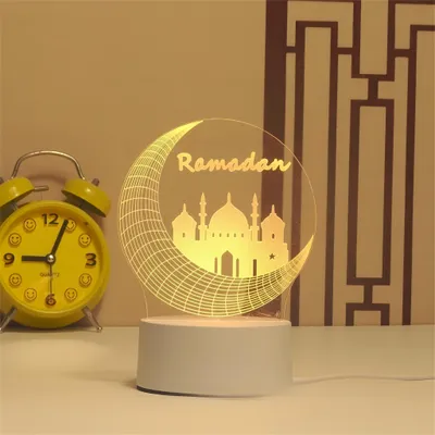 Produktbild von 3D LED -Nachtlicht, Ramadan Stil, USB-Schalter, Alec Material, Warmweißes Licht, für Schlafzimmer, Party, Interessantes Geschenk