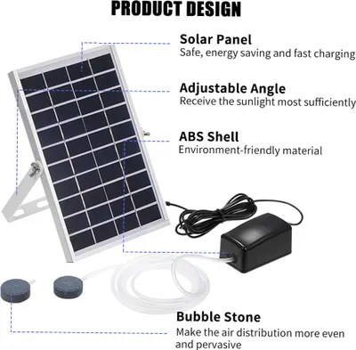Obrázek produktu pro Solární kyslíkové čerpadlo Fish Tank Oxygenator Akvárium Kyslík Aerator Pond Aerator Vzduchové čerpadlo Rybářský aerátor Akvárium Airpump s akvarijním kyslíkem Pipe Air Bubble Stone
