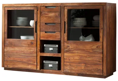 Produktbild von MASSIVMOEBEL24.DE Highboard Sheesham 198x45x125 walnuss lackiert DUKE #113