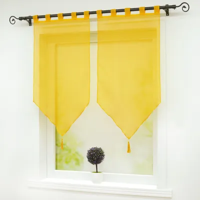 Produktbild von Scheibengardinen Panneaux Gardinen 2er Set Kurzgardine mit Quasten Modern Schlaufenschal Gelb BxH 45x90 cm