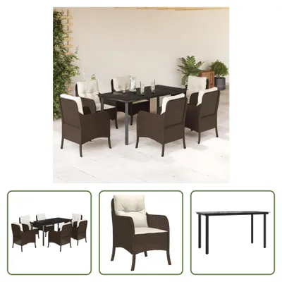 Produktbild von The Living Store 7-tlg. Garten-Essgruppe mit Kissen Braun Poly Rattan