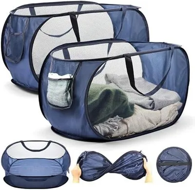 Produktbild von 2 Stück Faltbarer Wäschekorb 36 x 36 x 58 cm, Pop Up Wäschekorb Faltbar mit Henkel, Klappbarer Wäschekorbe für Badezimmer, Schlafzimmer, Studentenwohnheime, Reisen und die Aufbewahrung zu Hause