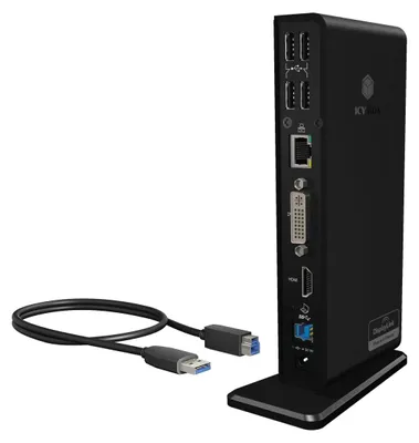 Produktbild von ICY BOX IB-DK2241AC, 11 in 1 USB 3.2 Gen 1 Notebook Dockingstation, USB 3.2 Gen 1 auf: 2x USB 3.2 Gen 1+2x Video(HDMI+DVI)+1xGigabitLAN+4xUSB 2.0+Audio+Charge, Kabelgebunden, USB 3.2 Gen 1 (3.1 Gen 1) Type-A, 3,5 mm, 10,100,1000 Mbit/s, Schwarz, 5 Gbit/s