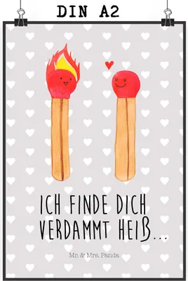 Produktbild von Mr. & Mrs. Panda Bild Streichhölzer DIN A2 - Grau Pastell - Geschenk, Deko, drucke, Kunstdruck, Freundin, Liebesbeweis, wanddeko, Liebesgeschenk, Plakat