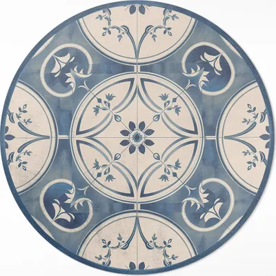 Produktbild von Dekorative Fliesen mit Vintage-Ornamenten– Vinyl Fußmatte – Ø 140cm – Rutschfest, Pflegeleicht & Langlebig