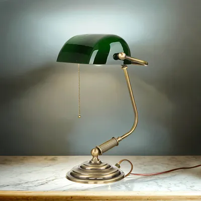 Produktbild von Bankerlampe Messing Glas 37, 5 cm E27 massiv Handarbeit Premium Tischleuchte Schreibtischlamp