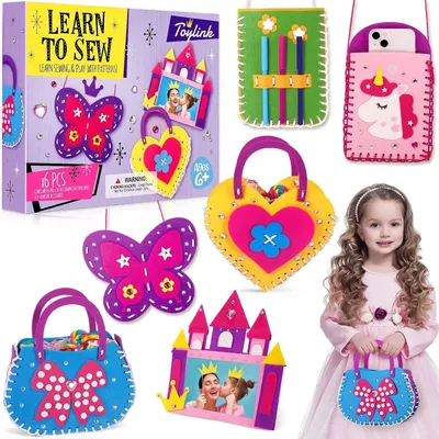 Productafbeelding van Naaiset voor kinderen, eenhoorn, vlinder, kasteel van vilt, knutselset, doe-het-zelf handwerk, creatief cadeau voor meisjes van 5-9 jaar