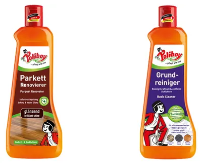Produktbild von Poliboy Reinigungsset: Grundreiniger & Parkett Renovierer Glänzend - 1L, Inhalt jeweils 500ml, Reinigung & Pflege