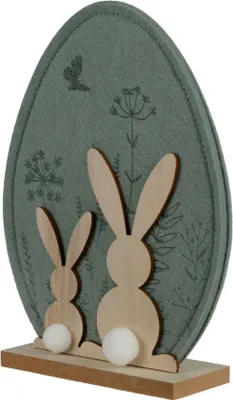 Produktbild von Dekofigur Osterei mit Osterhasen 20,5cm Filz Holz Grün / Natur
