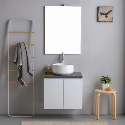 Immagine prodotto di Mobile bagno 60cm bianco con top antracite e specchio 60x80 | Bilbao